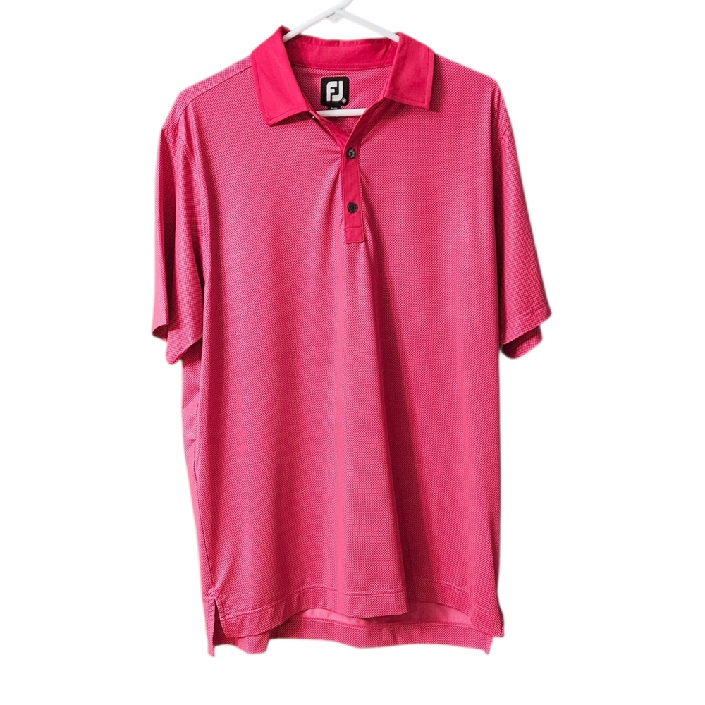 FootJoy Golf Polo Shirt Men Medium Pink Red Check Golf Athleisure
